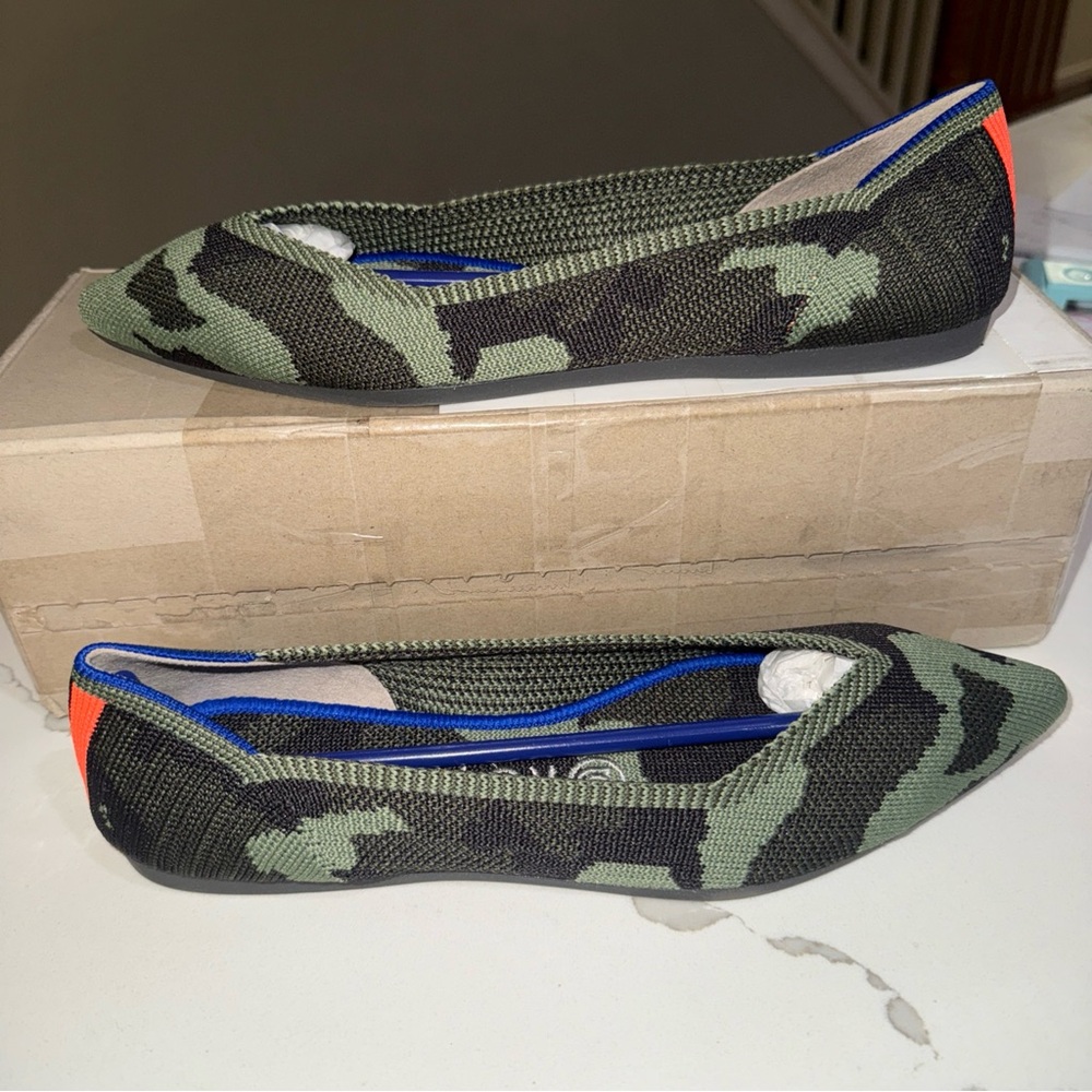 New Rothy' The Point Green Camo Flats Shoes Sz7.5 Model No. 2 (002-187)